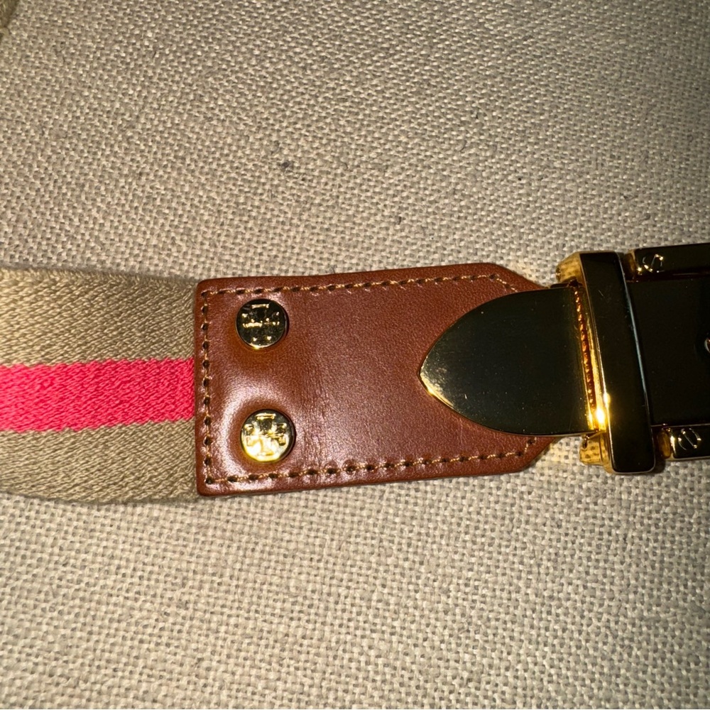 Tory Burch Hinged Gold Buckle Stretch Belt Pink Tan S - Picture 3 of 6